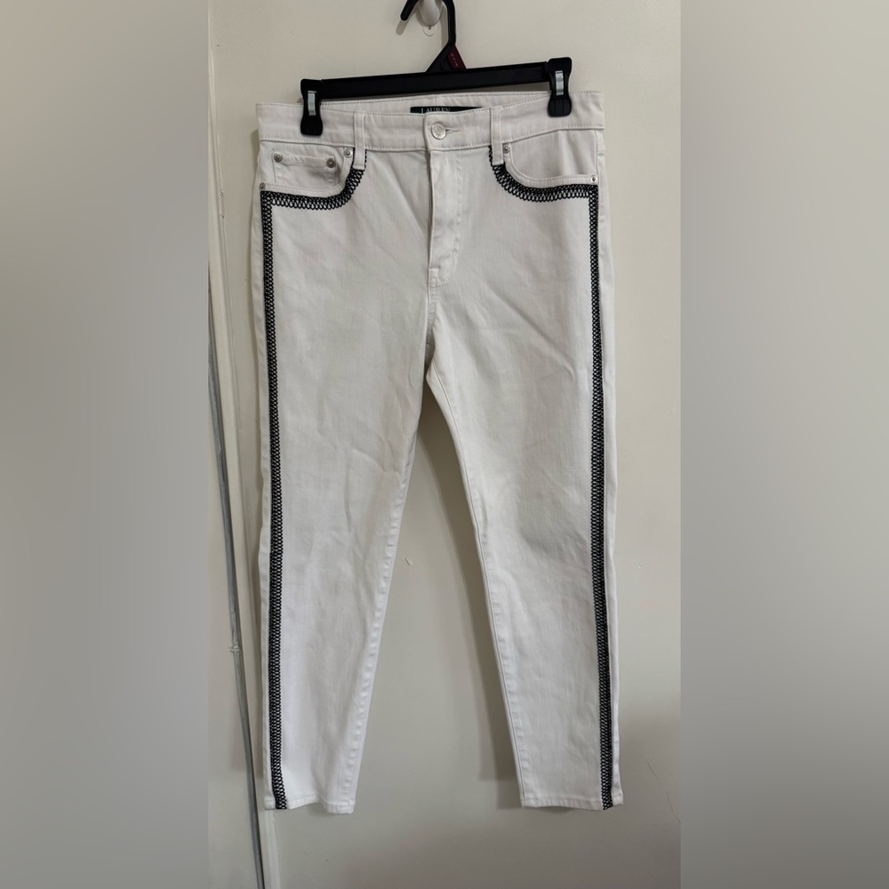 Lauren Ralph Lauren Premier Skinny Crop Jeans in white with contrast trim Sz 6